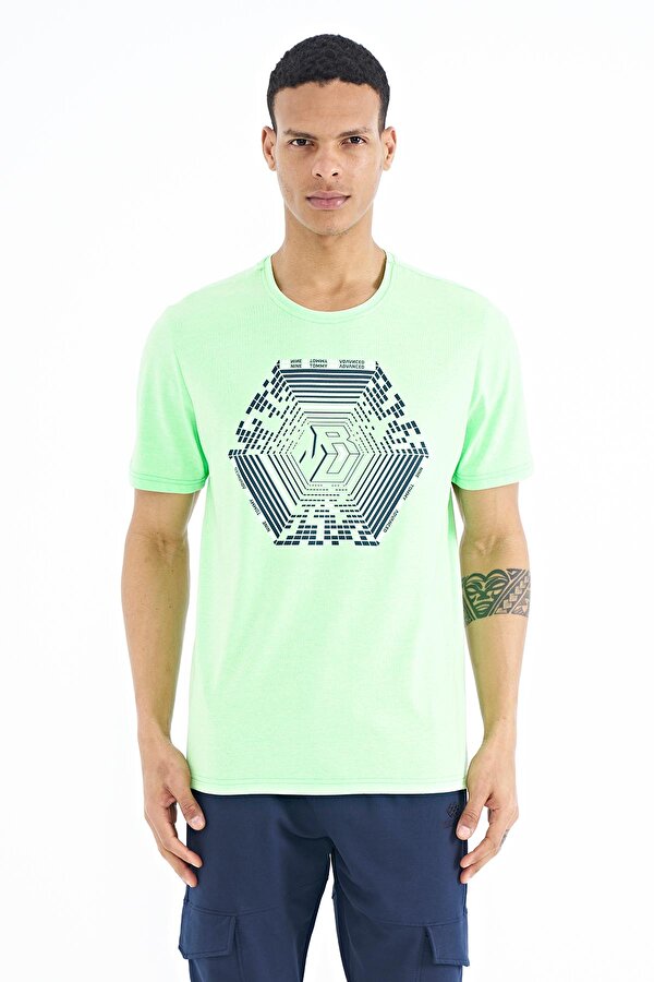 Tommy Life Neon Yeşil Desen Baskılı Standart Kalıp Erkek T-Shirt - 88231