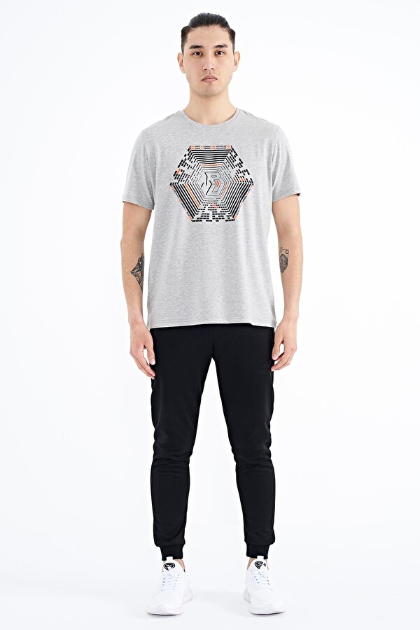 Tommy Life Gri Melanj Desen Baskılı Standart Kalıp Erkek T-Shirt - 88231 IV9873
