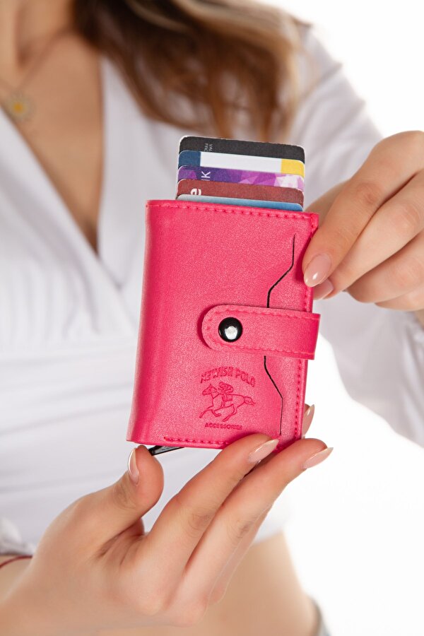 Adelina Bags Adelina Fuşya Nova Deri Mekanizmalı Çıt Çıtlı Kartlık Cüzdan (7CMX10CM)