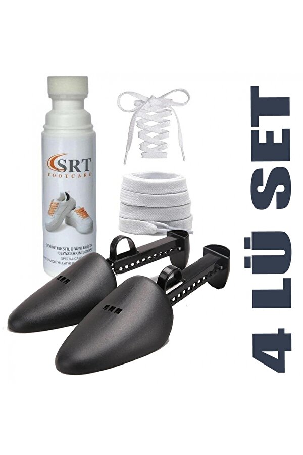SRTfootcare 4lü Set Beyaz Deri Ve Kumaş Ayakkabı Boyası 75ml Telli Ayakkabı Kalıbı 2çift K111-k103 120cm Bağ