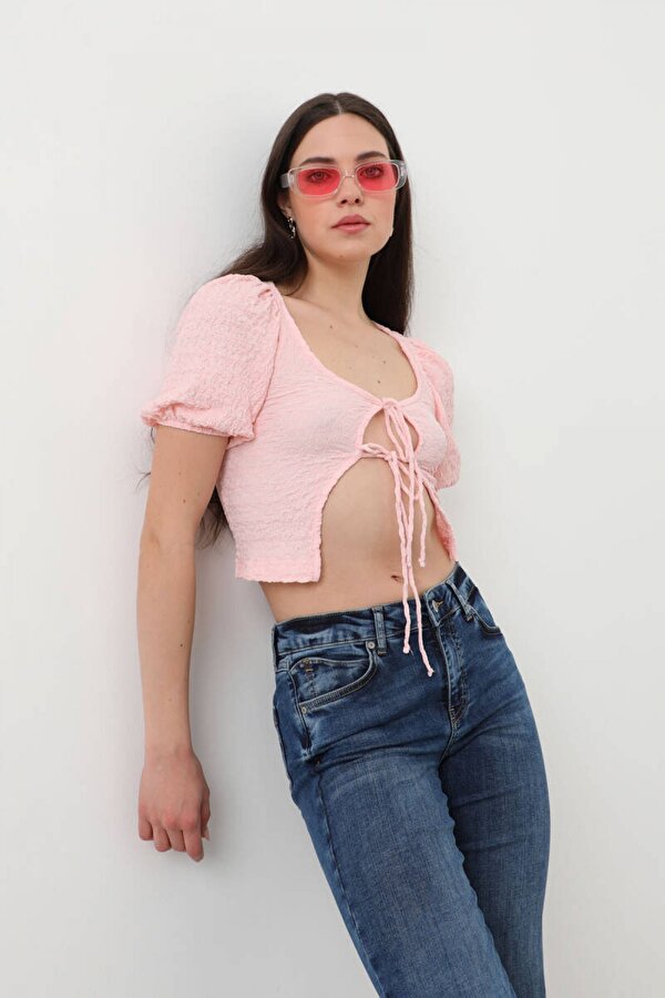Markapia Woman İp Bağlama Detaylı Balon Kol Bluz Pembe
