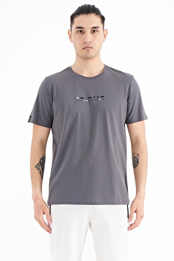 Tommy Life Koyu Gri Baskı Detaylı O Yaka Standart Kalıp Erkek T-Shirt - 88168
