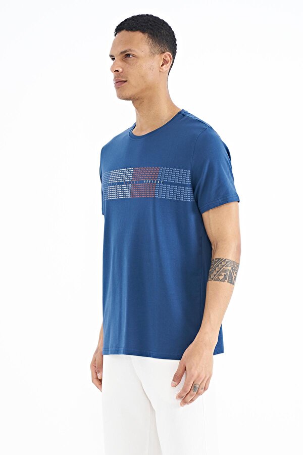 Tommy Life İndigo Minimal Yazı Baskılı Standart Kalıp Erkek T-Shirt - 88182 CN9683