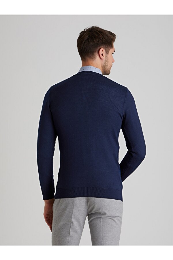 Dufy LACİVERT V YAKA YÜN KARIŞIMLI ERKEK TRİKO - SLIM FIT IV8038