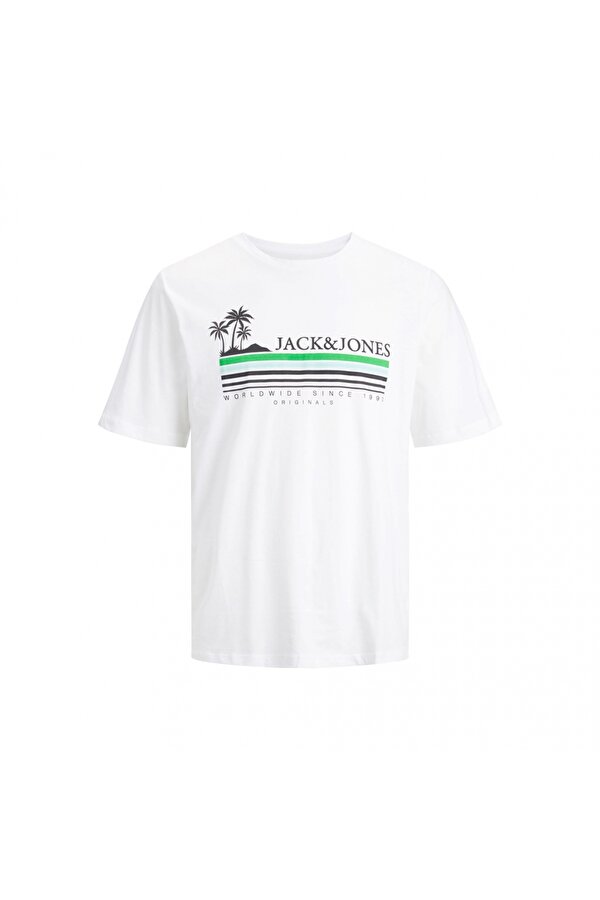 Jack & Jones Jack&Jones Sıfır Yaka Büyük Beden Beyaz Erkek T-Shirt 12240540