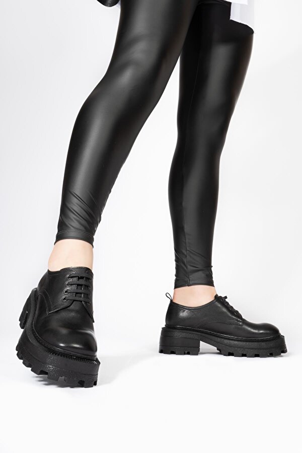 CZ London Hakiki Deri Kadın Sneaker Tırtıklı Topuklu Platform Tabanlı Ayakkabı