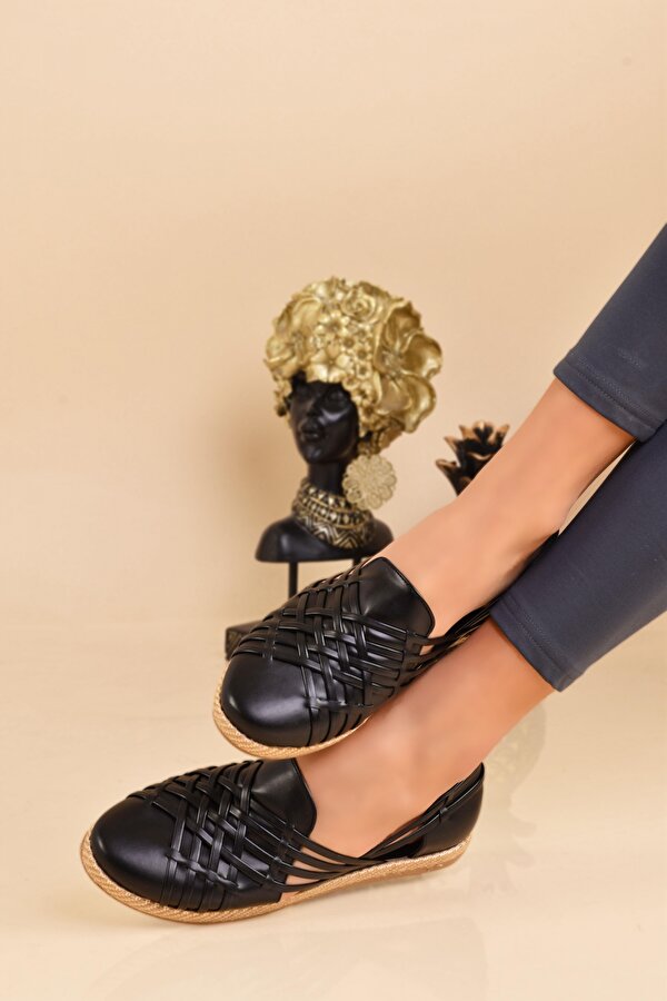 Odesa Ayakkabı ModaOnn Hasır İşlemeli Babet Hasır Örgü Babet