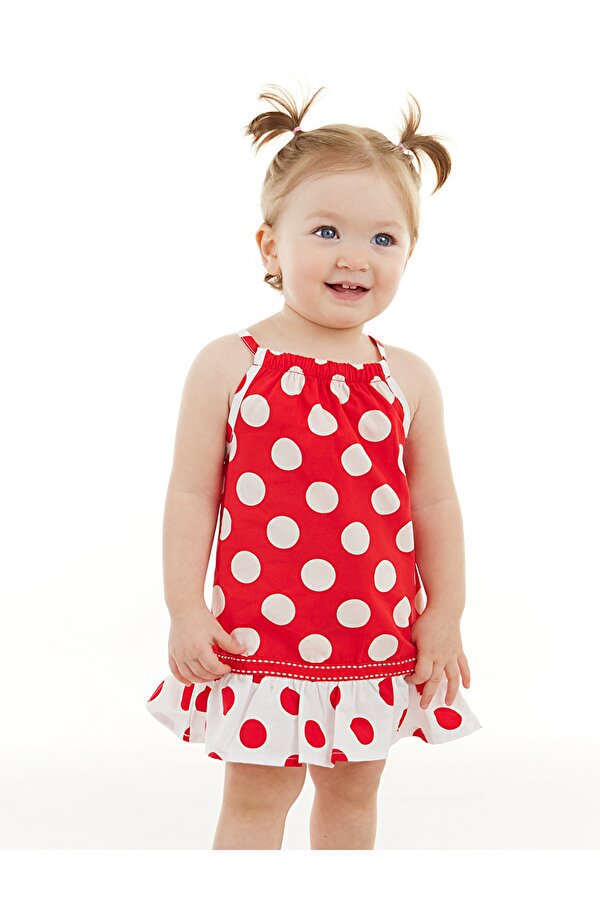 Denokids Kırmızı Puantiye Kız Bebek Poplin Pamuklu Yazlık Elbise Denokids Kırmızı Puantiye Kız Bebek Poplin Pamuklu Yazlık Elbise