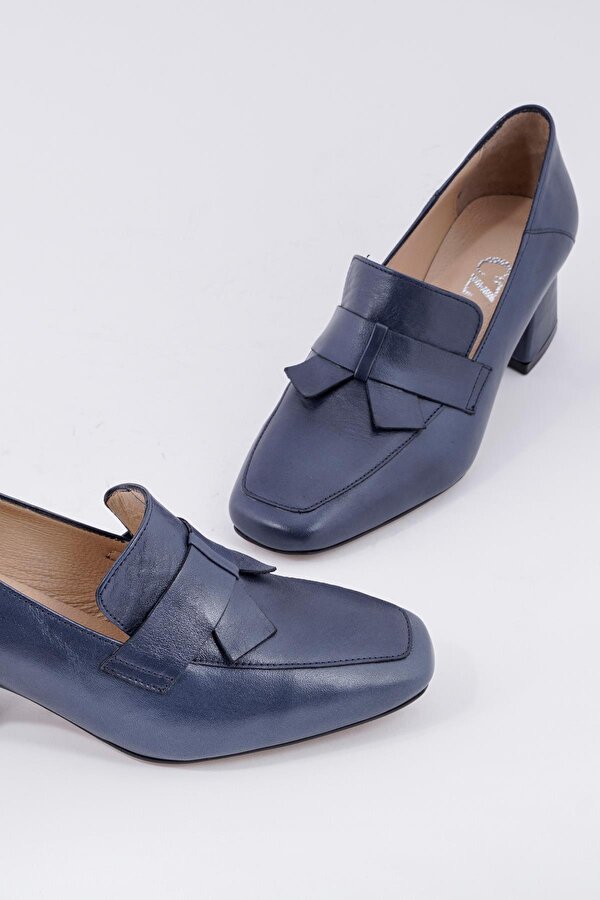 CZ London Hakiki Deri Kadın Günlük Fiyonklu Küt Burun Loafer Ayakkabı