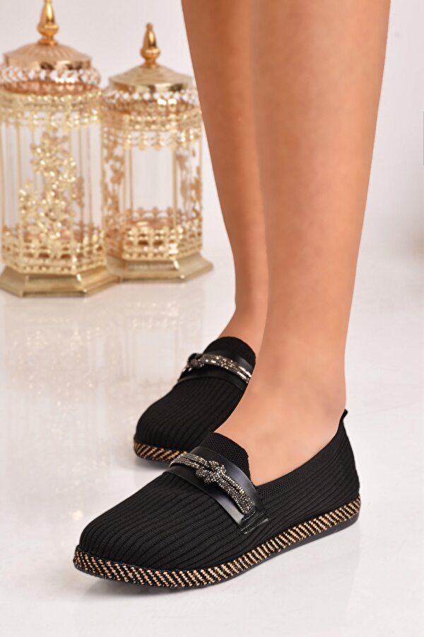 Odesa Ayakkabı Kadın Taşlı Detaylı Triko Babet Ayakkabı