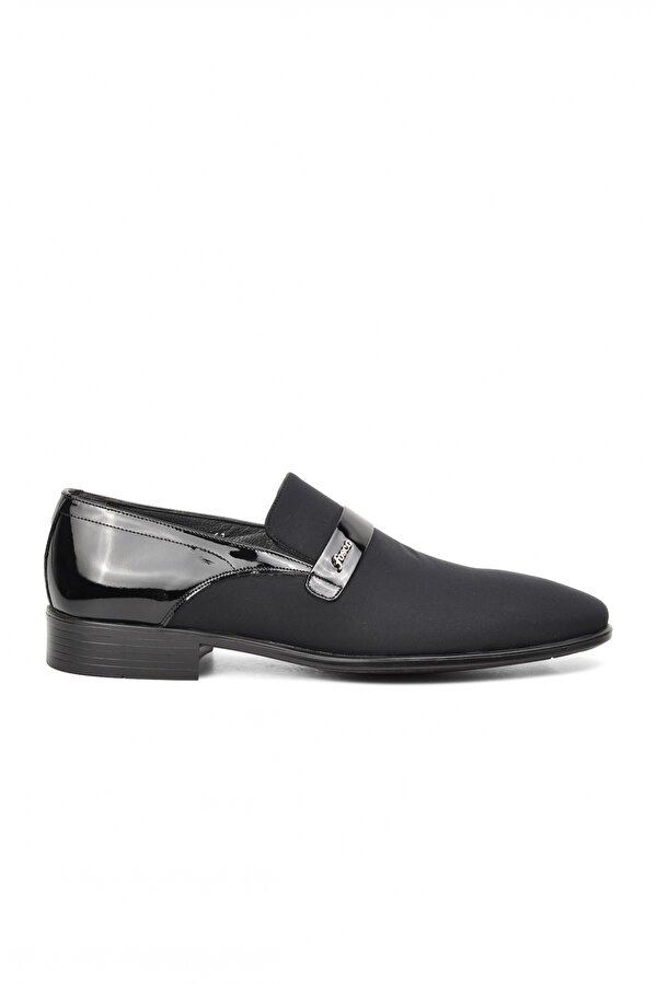 FOSCO 9075 Siyah Saten-Siyah Rugan Hakiki Deri Erkek Klasik Ayakkabı