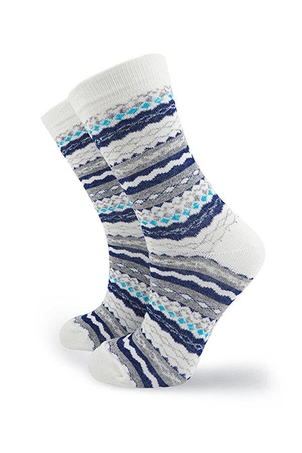 Black Arden Socks Mavi Çizgili Kilim Desenli Bayan Soket Çorap 2 Çift