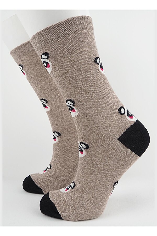Black Arden Socks Bej Renkli Panda Desenli Bayan Soket Çorap 2 Çift