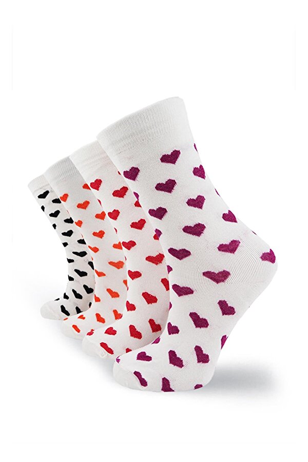 Black Arden Socks Kalp Desenli Bayan Soket Çorap 4 Çift