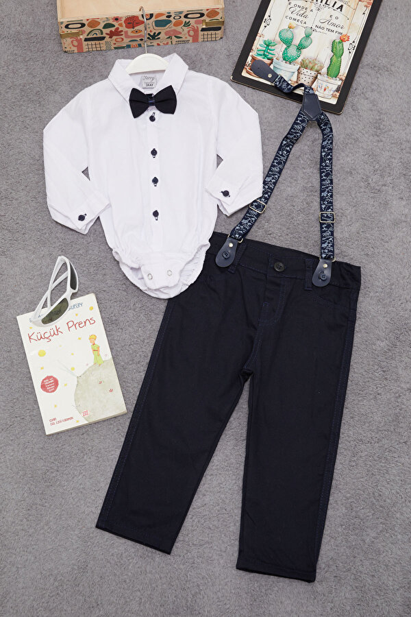 Cansın Mini Beyaz Çıtçıtlı Gömlekli Pantolonlu Erkek Bebek Takım 15383