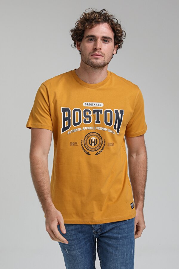 New World Polo Bisiklet Yaka Hardal Slim Fit Tişört 23SSM20287 New World Polo Bisiklet Yaka Hardal Slim Fit Tişört 23SSM20287