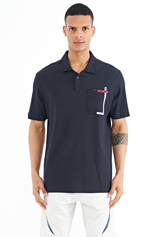 Tommy Life Lacivert Cep Detaylı Baskılı Standart Kalıp Polo Yaka Erkek T-Shirt - 88241