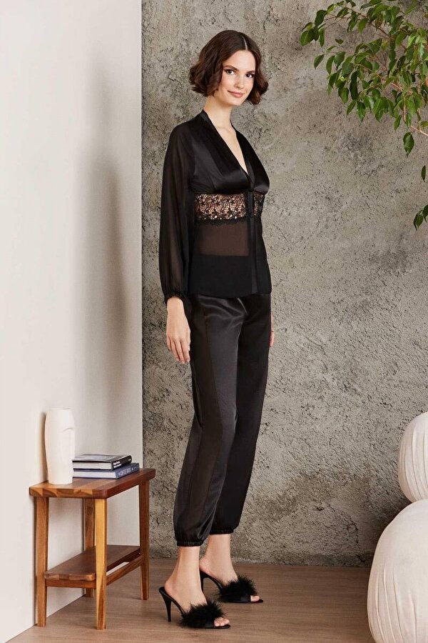 Pierre Cardin 6 L Saten Gecelik eyiz Tak m Siyah www.issbi