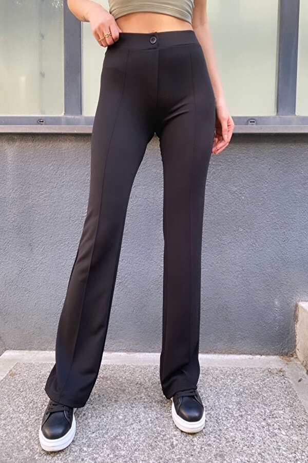 Z Giyim Kadın Siyah Yüksek Bel Likralı Dikişli Palazzo Kumaş Pantolon