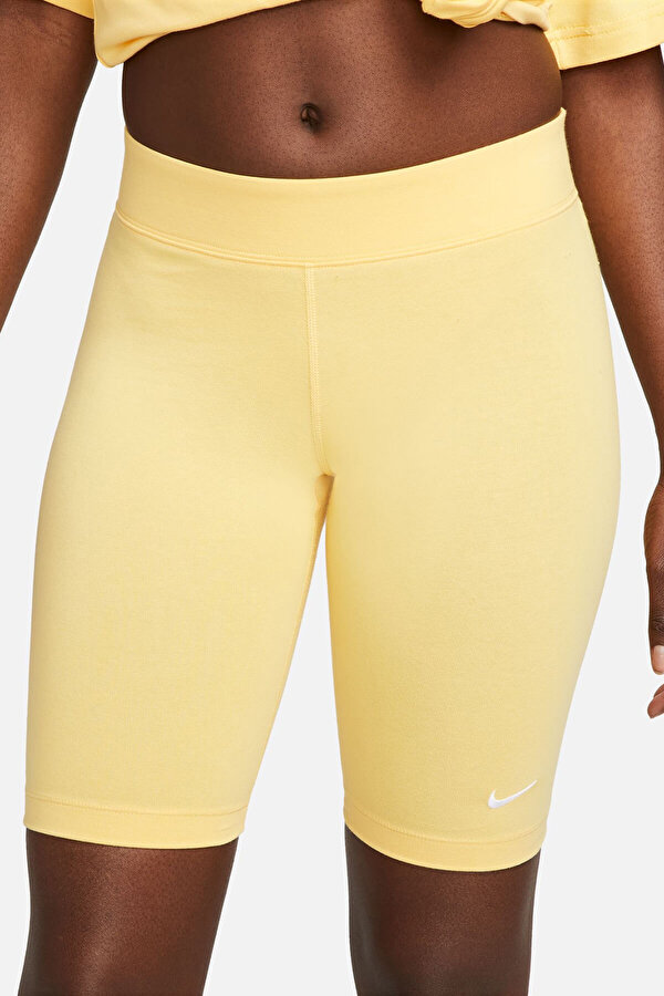 Nike W NSW ESSNTL MR BIKER SHO Sarı Kadın Tayt