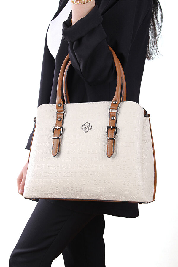 byHAKAN JN-1319 GOFRAJ KADIN EL VE OMUZ ÇANTASI KREM