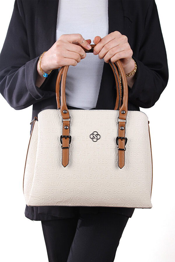 byHAKAN JN-1319 GOFRAJ KADIN EL VE OMUZ ÇANTASI KREM