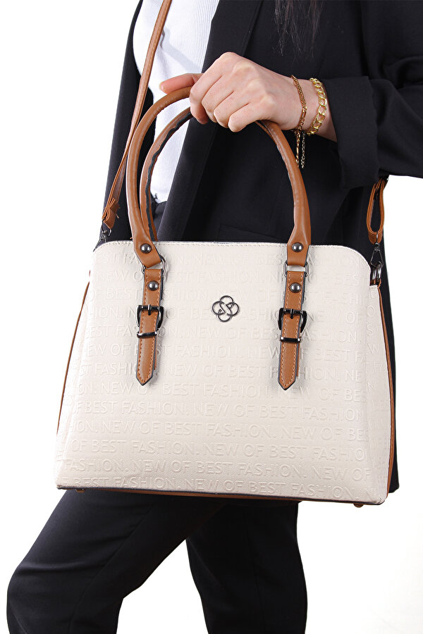 byHAKAN JN-1319 GOFRAJ KADIN EL VE OMUZ ÇANTASI KREM