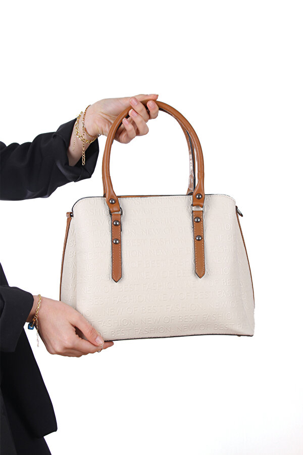 byHAKAN JN-1319 GOFRAJ KADIN EL VE OMUZ ÇANTASI KREM