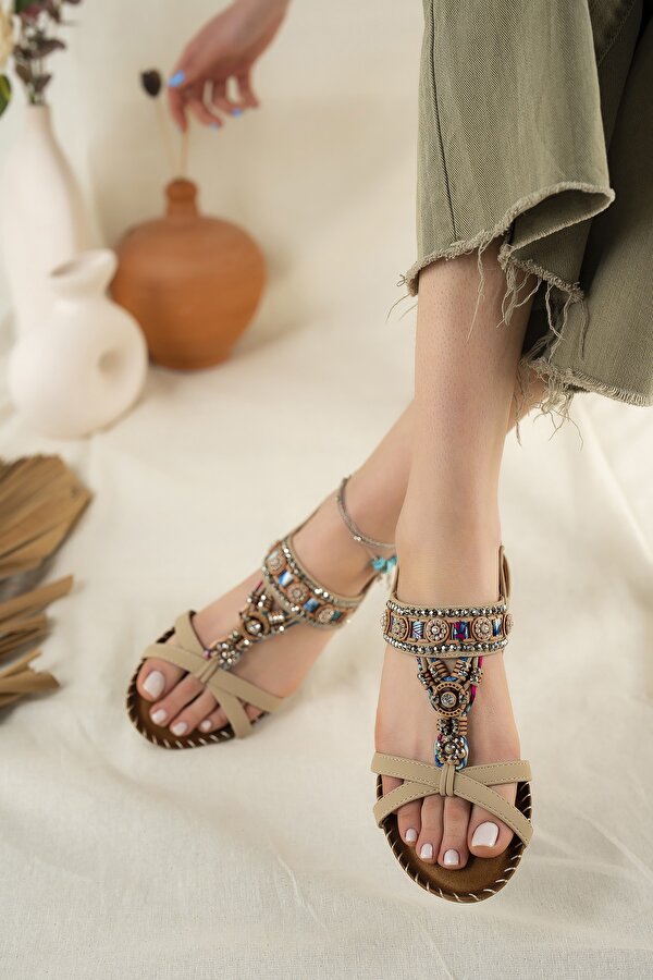 Khayt Angelina Anatomik Fashion Taşlı Günlük Kadın Sandalet