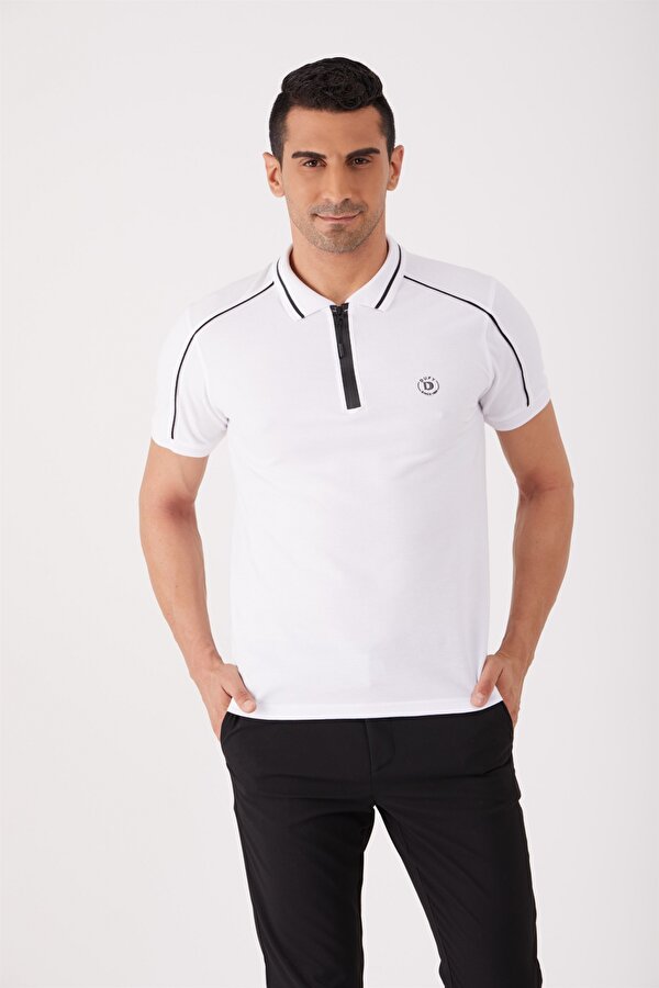 Dufy Beyaz Erkek Slim Fit Düz  Polo Yaka Tshirt - 82801
