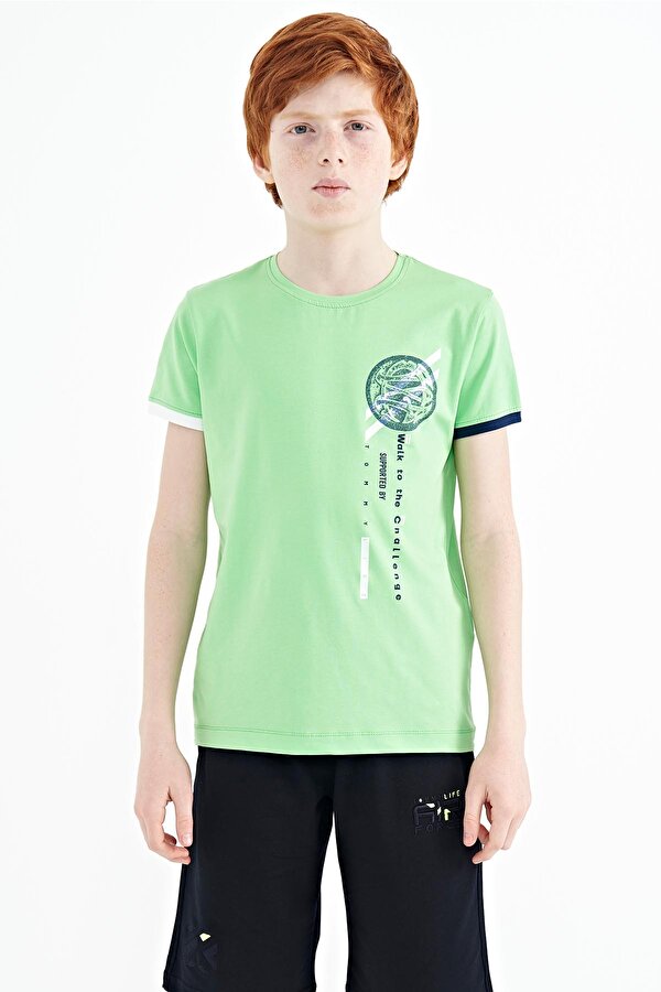 TOMMYLIFE Neon Yeşil Baskı Detaylı O Yaka Standart Kalıp Erkek Çocuk T-Shirt - 11131