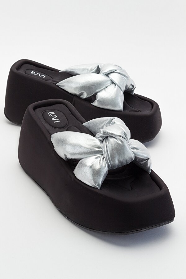 Luvi Shoes REGNO Gümüş Kadın Dolgu Topuklu Terlik
