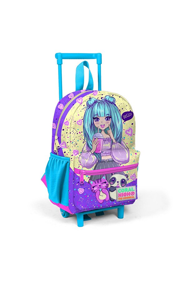Coral High Minik Yuva Çekçekli Sırt Çantası Mor Pembe Anime Kız Desenli İki Bölmeli 24035
