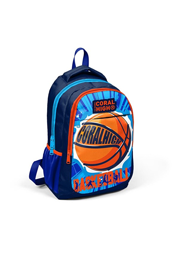 Coral High Kids Lacivert Mavi Basketbol Desenli Üç Bölmeli Okul Sırt Çantası 14405