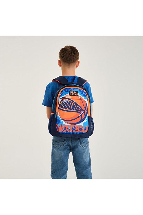 Coral High Kids Lacivert Mavi Basketbol Desenli Üç Bölmeli Okul Sırt Çantası 14405