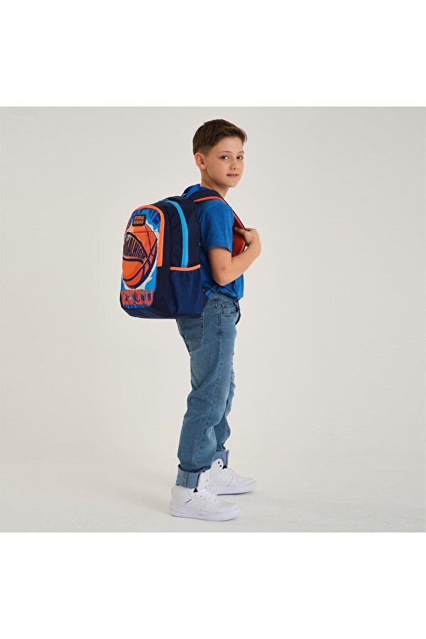 Coral High Kids Lacivert Mavi Basketbol Desenli Üç Bölmeli Okul Sırt Çantası 14405