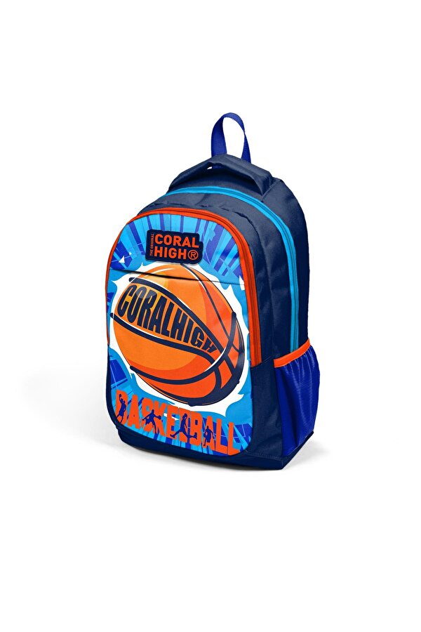 Coral High Kids Lacivert Mavi Basketbol Desenli Üç Bölmeli Okul Sırt Çantası 14405