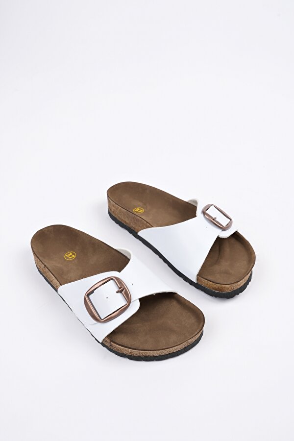 Kadın Garantili Tek Toka Yazlık Günlük Birken Terlik 4097 Beyaz