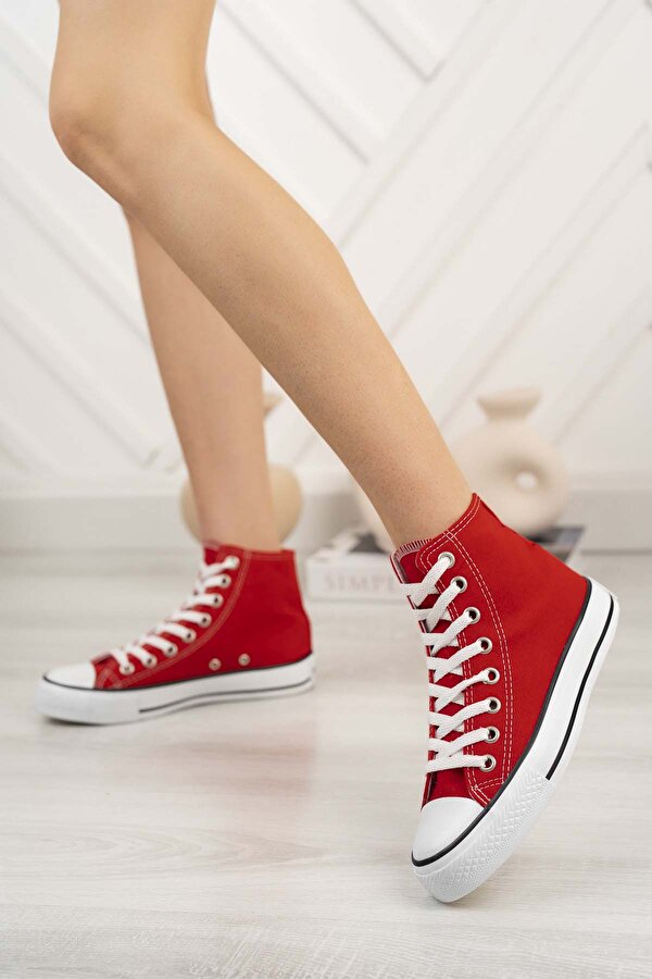 Freemax Kadın Hafif Keten Esnek Taban Spor Sneaker Ayakkabı .4200 Kırmızı
