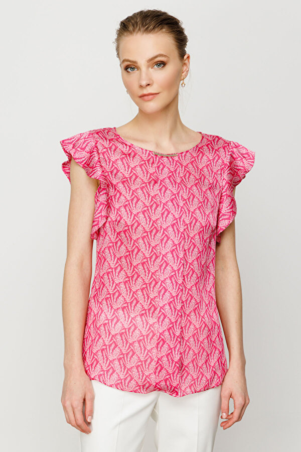 Kadın Yaka Metal Detaylı Bluz 5048 Pembe