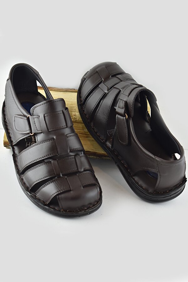 Ayakkabı Burada Ayakkabiburada  033 Topuk Jelli Hakiki Deri Erkek Sandalet Ayakkabı