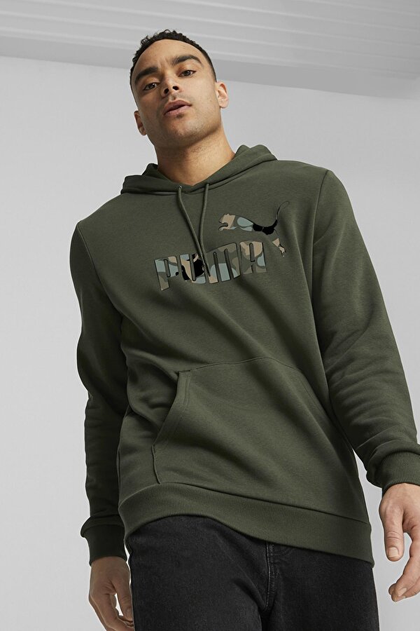 Puma ESS+ CAMO Graphic Hoodie Haki Erkek Sweatshirt
