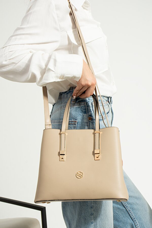 byHAKAN SN 1324 KADIN KOL ÇANTASI OMUZ ÇANTASI EL ÇANTASI 3 BÖLMELİ KUM