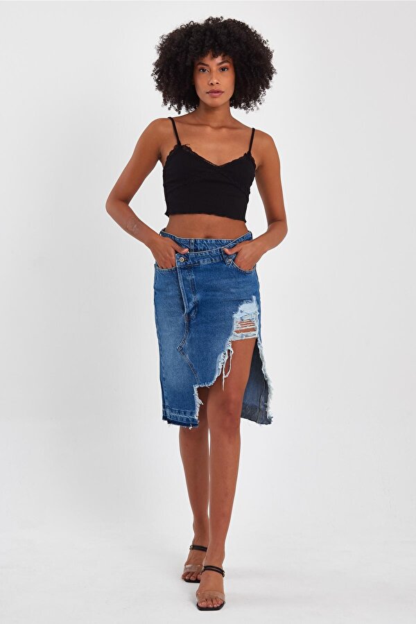 Alexander Gardi ALEXANDERGARDİ ÖZEL KOLEKSİYON YIRTIK DETAYLI DENİM ETEK (46-200)