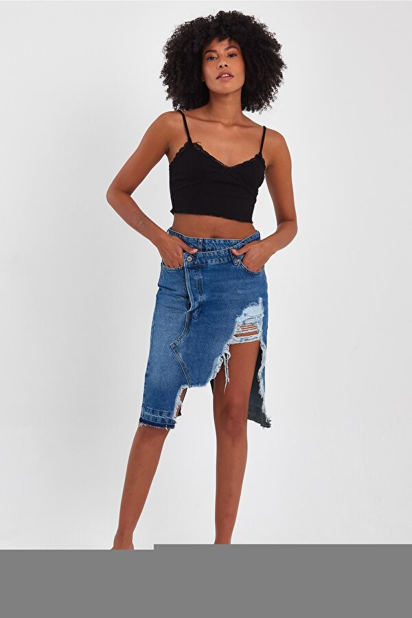 Alexander Gardi ALEXANDERGARDİ ÖZEL KOLEKSİYON YIRTIK DETAYLI DENİM ETEK (46-200)