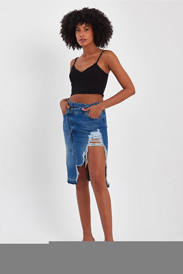 Alexander Gardi ALEXANDERGARDİ ÖZEL KOLEKSİYON YIRTIK DETAYLI DENİM ETEK (46-200)