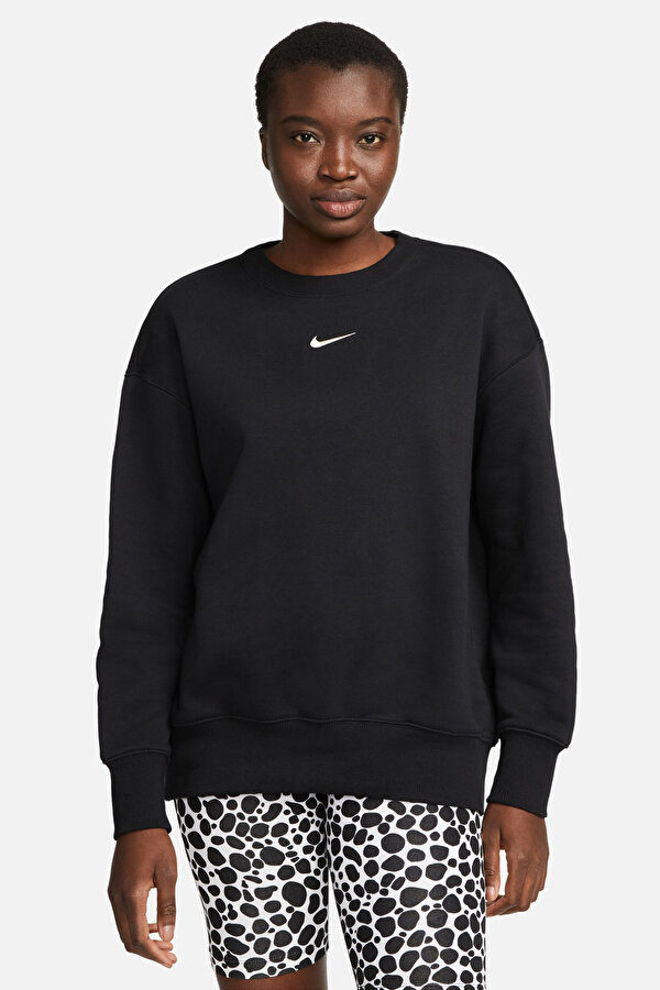 Nike W NSW PHNX FLC OS CREW Siyah Kadın Uzun Kol T-Shirt