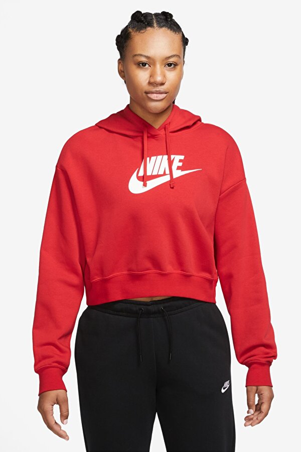 Nike W NSW CLUB FLC GX CROP HD Kırmızı Kadın Sweatshirt