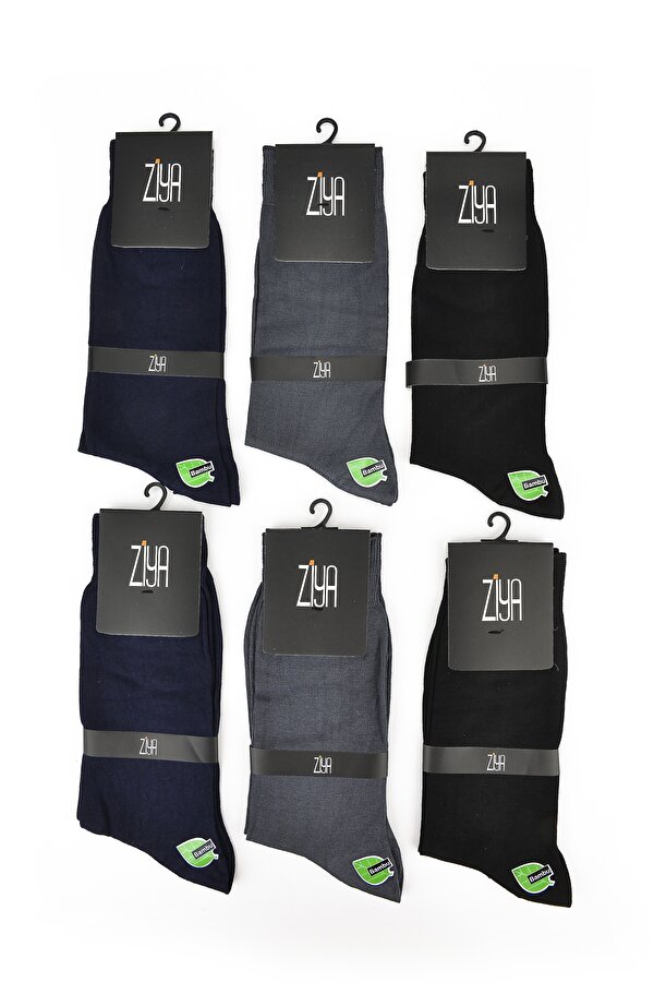 Ziya Erkek Klasik Bambu 6'lı Çorap (Siyah x2-Lacivert x2-Füme x2) 13173Z012 Multi