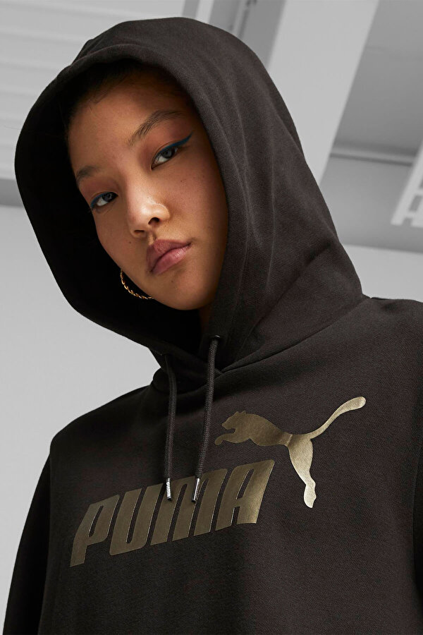 Puma ESS+ Metallic Logo Hoodie Siyah Kadın Sweatshirt